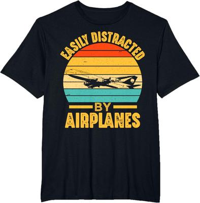 Easily Distracted By Airplanes Pilot Funny Aviation T-Shirt Unisex T-Shirt
