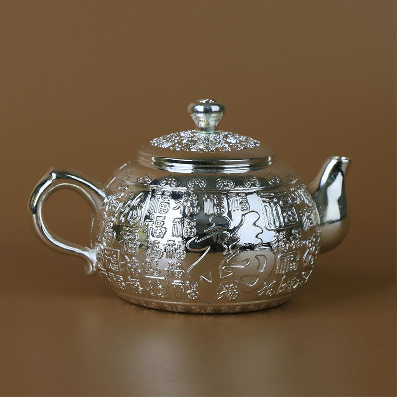 Premium Sterling Silver Tea Set - 6-Piece Handmade Teapot & Kung Fu Teacups Business Gift