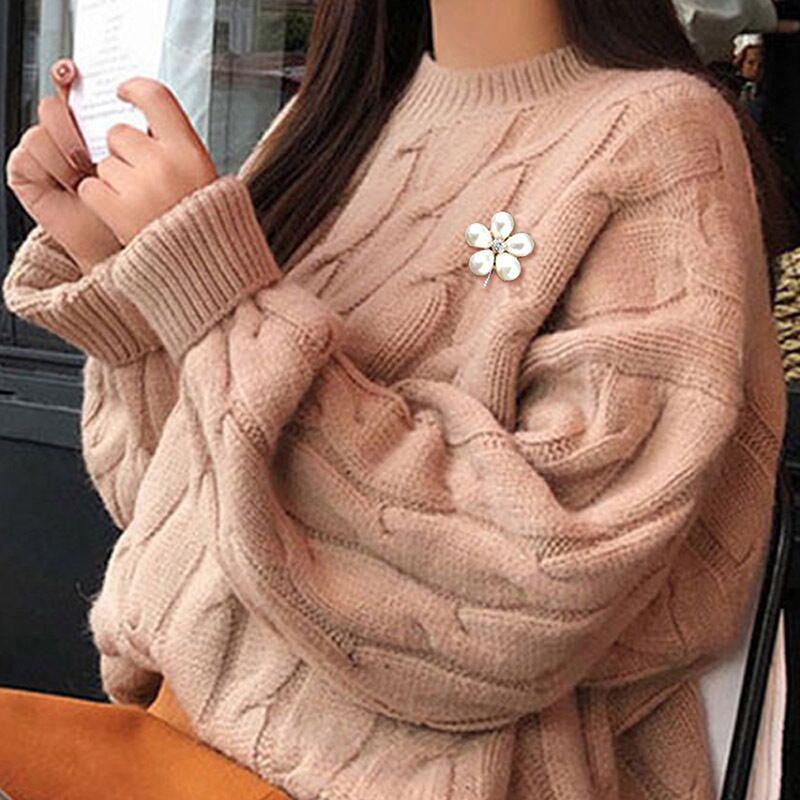 New Fashion Sweater Brooch Rose Flower Corsage Camellia Long Needle Pin Girl Women Shawl Shirt Collar Brooch Pins Accessories
