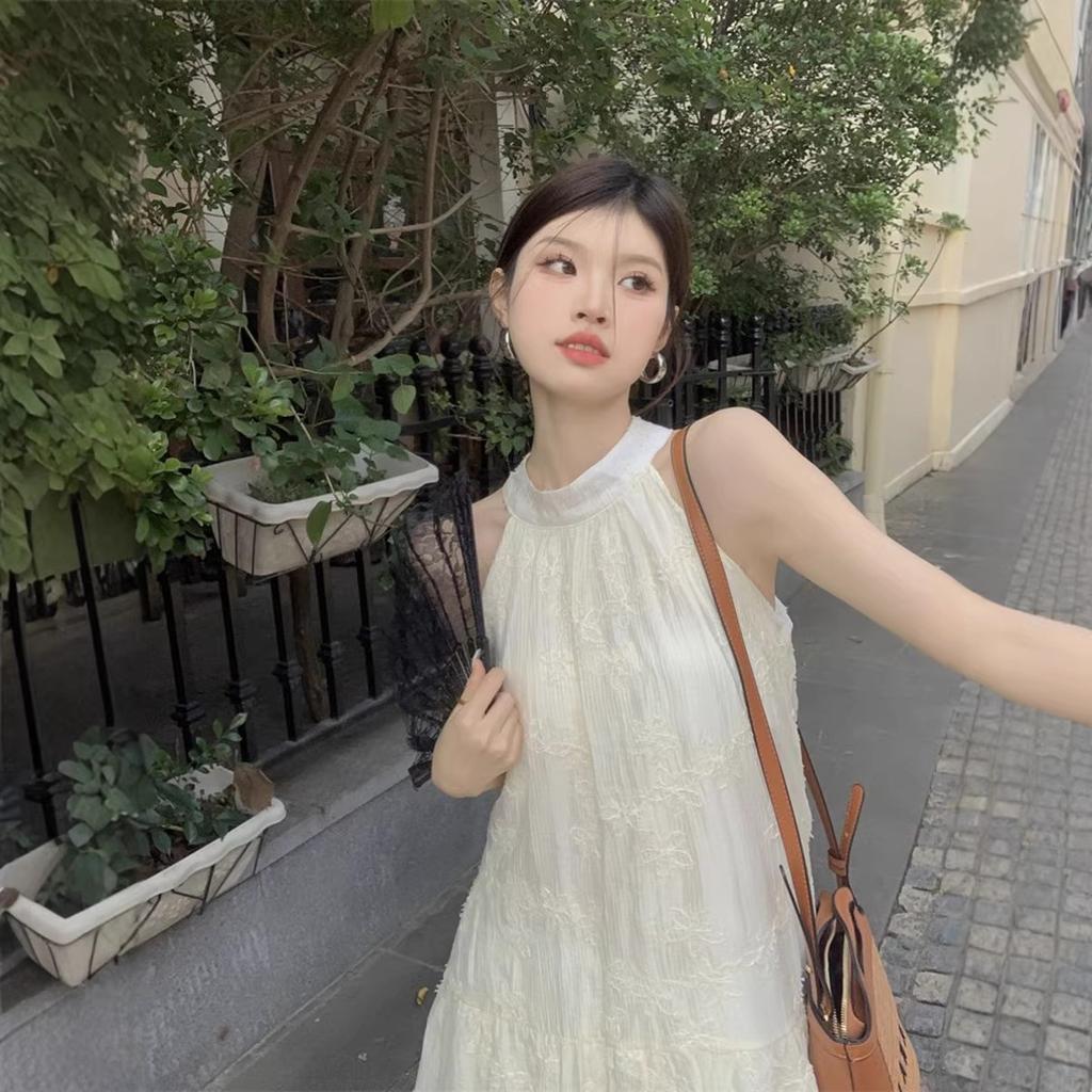 Neck Dress Women's Summer New French Off-the-shoulder Coffee Break Seaside Vacation Dress Shows Thin Temperament Super Fairy