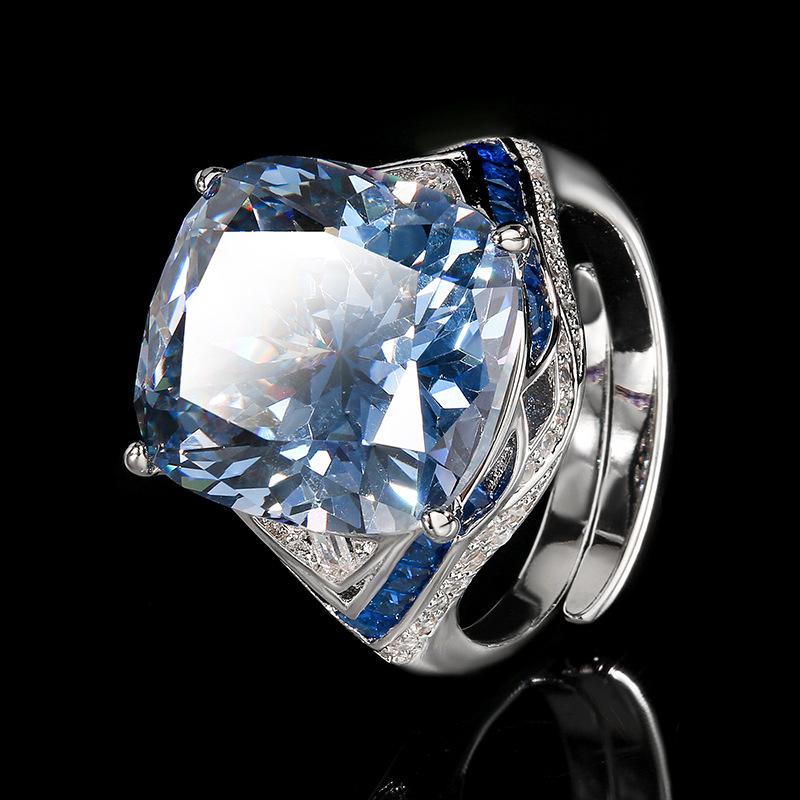 Jewelry Copper Bottom Gold-Plated Simulation Color Treasure Fat Rectangular Luxury Inlaid Texture Ring Female 14 * 16