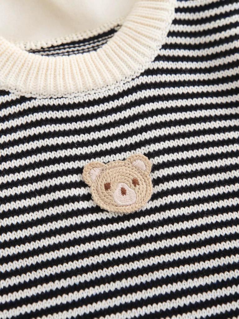 New Boys Baby 100% Cotton Striped Bear Bodysuit for Spring/Autumn
