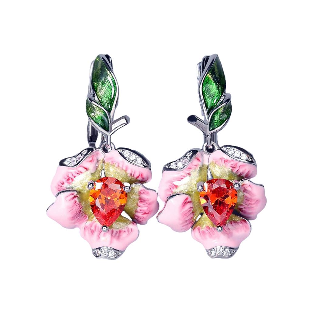 

Refined Handmade Enamel Drop Earrings 925 Sterling Silver Blooming Flower Drop Earrings Exquisite Gift Choice For Friends Silver For Women Wide