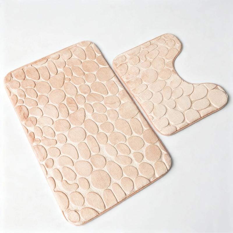 Non Slip Absorbent Bathroom Rug Set Grey Soft Pebble Design 1/2 Piece for Bathroom Toilet Front Floor Use