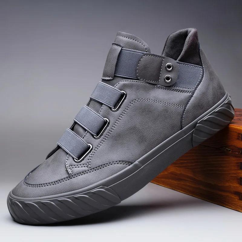 Modne Męskie Buty Skórzane Nowy Koreański Trend Wygodne Mokasyny Brytyjska Moda Męskie Sneakersy High Top 2024 Mokasyny Zapatos De Hombre