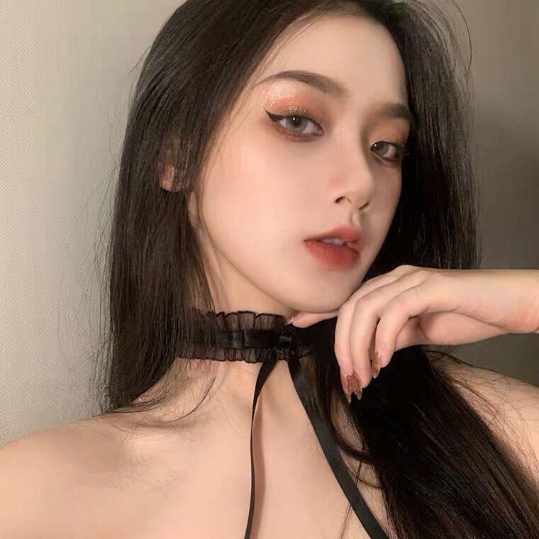 Delicate Lolita Fairy Choker Necklace with Ribbon Bow and Lace Design