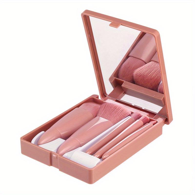 5-Piece Mini Makeup Brush Set with Mirror - Makeup Case with Mirror, Foundation Brush, Eyeshadow Brush, Foundation Blush Brush