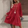 Autumn and winter women's clothing, fashionable and casual solid color long-sleeved crew neck loose dress