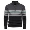 Mens 1/4 Zip Up Long-Sleeve Sweaters Slim Fit Lightweight Sweatshirts Mock Neck Pullover Casual Polo Sweaters Fall Winter Warm Striped Sweater for Men