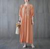2025 Summer Plus Size Women's Retro Embroidered V-Neck Bell Sleeve Dress