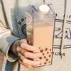 1pc/2pcs Leakproof Square Milk Bottle with Clear Pattern - Portable Plastic Juice Cup for Travel and Home Use