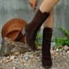 Block Heel High Boots Women's Round Toe Suede Front Lace-Up Anti-Slip Wear-Resistant Single Boots