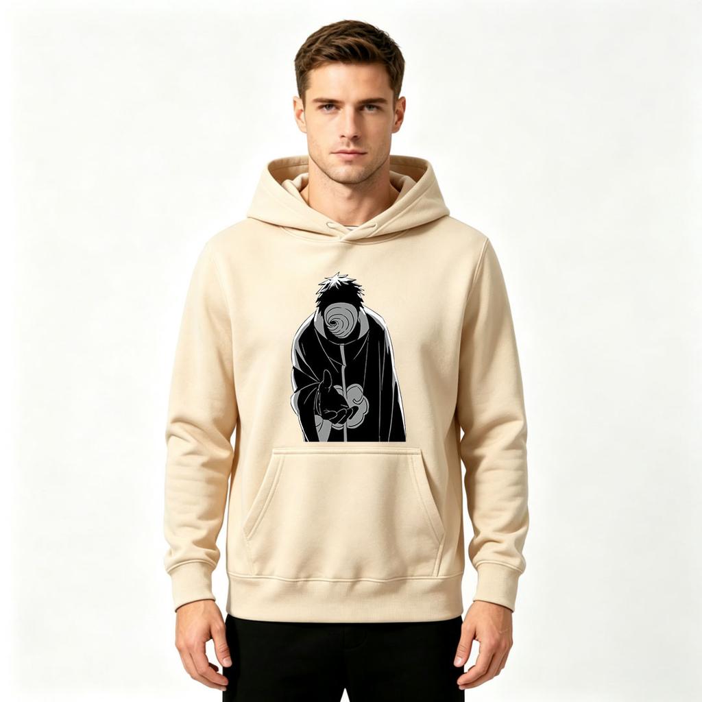 Men Printed Pullover Hoodie, Anime Spiral Mask Character Print Casual Long Sleeve Hooded Sweatshirt for Daily Wear