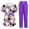 Damen Kostüm Set mit kurzen Ärmeln, Halloween-Print und Taschen - 2-teiliges Oberteil und Hose für Rollenspiele