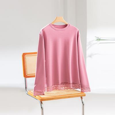 Fake Two-piece Stacked Lace Splicing Crew Neck Sweater Women's Loose and Thin Long-sleeved Simple Casual Inner Bottoming Shirt Autumn