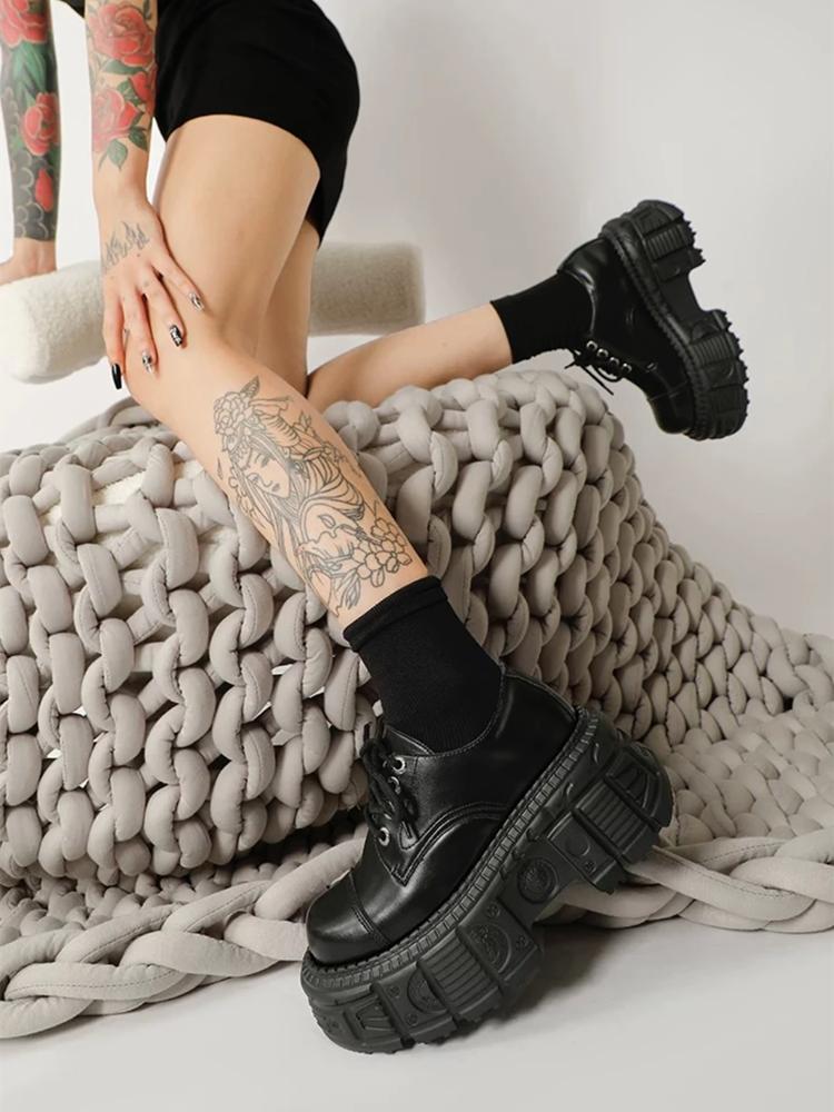 Sneakers Vintage Punk Style Women's Men Platform Shoes For Round Toe CoolHeight Increasing Ankle Boots Spring Autumn Lace Up