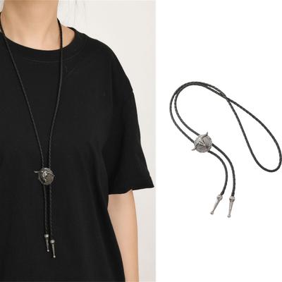 Unisex Bullhead Bolo Necklace Vintage Cowboy Design Zinc Alloy Pendant And Practical PU Rope For Theme Event