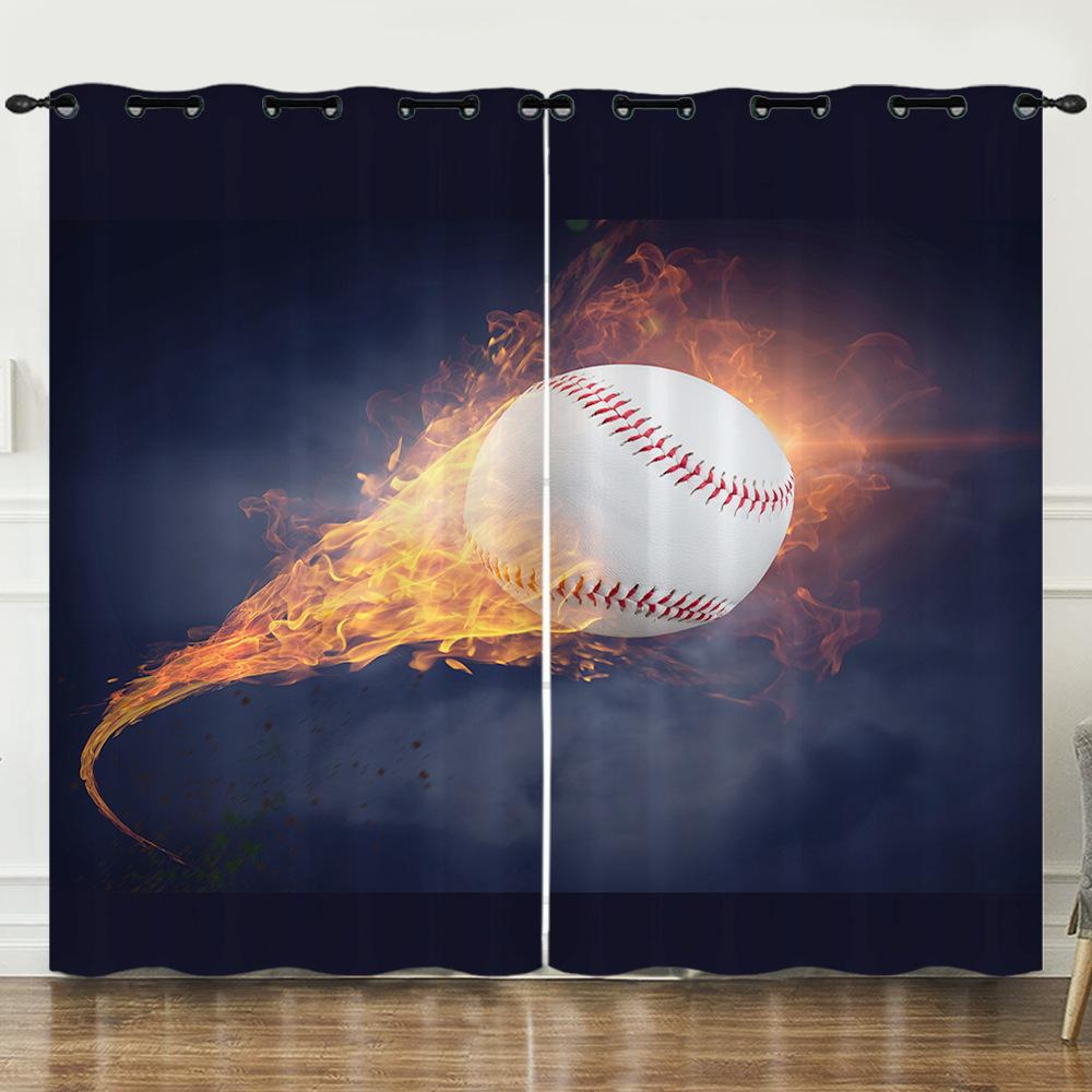 Curtains Sports Football Baseball Dark Wind Curtains Bedroom Non-Perforated Blackout Curtains