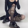 Gothic Lolita Girls Asymmetric AB Style Fishnet Tights Women Sexy Cross Patchwork Pattern Mesh Pantyhose Japan Punk Goth Hosiery