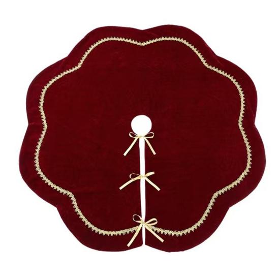 Sukně pod vánoční stromek Sametová chlupatá mušlová sukně pod stromek se zlatou krajkovou lemovkou pro rustikální vánoční svátky Domácí vnitřní party dekorace