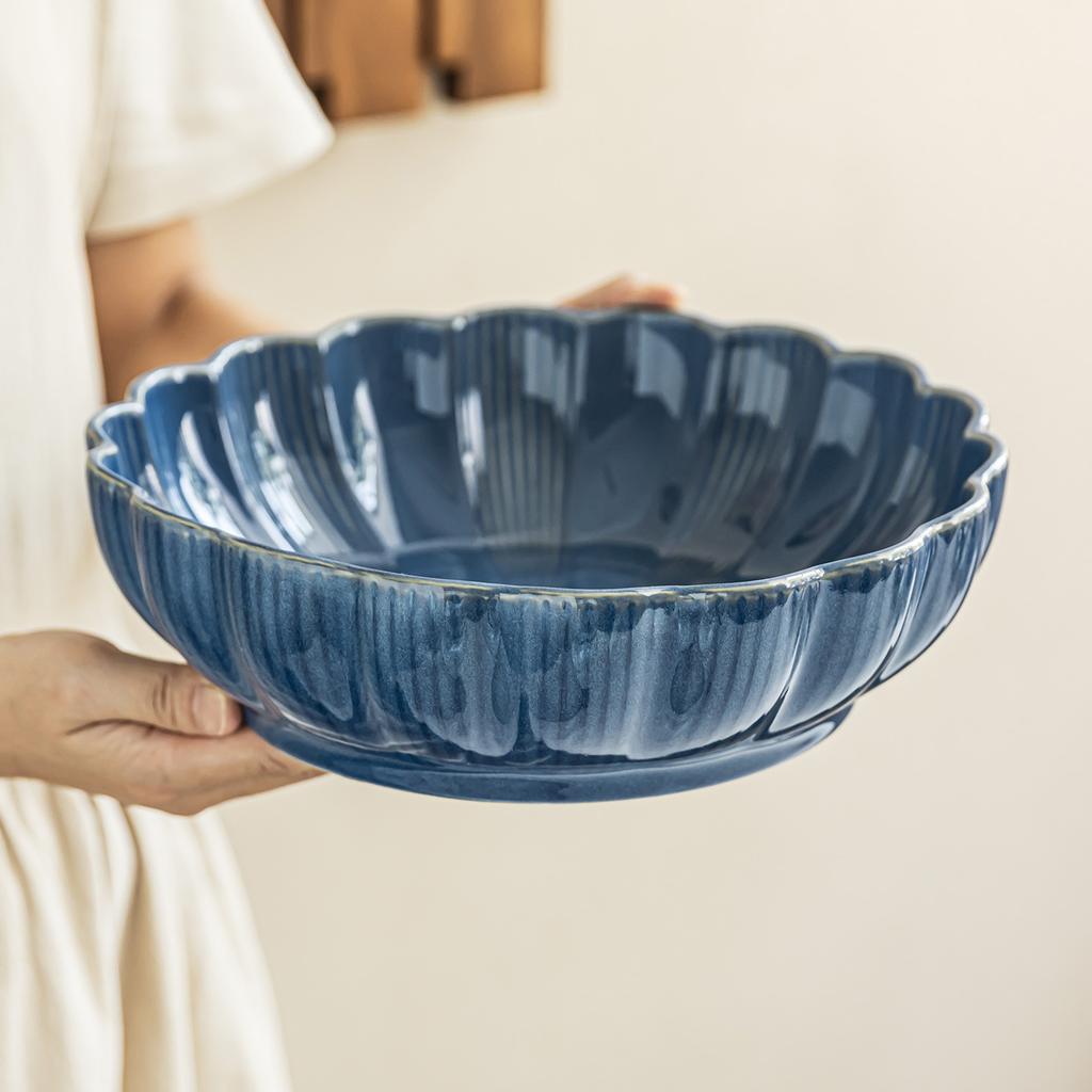 Ceramic Bowl Petal Edge Binaural Bowl Large Bowl Salad Bowl Household Large Soup Bowl High Value Tableware Portable Bowl