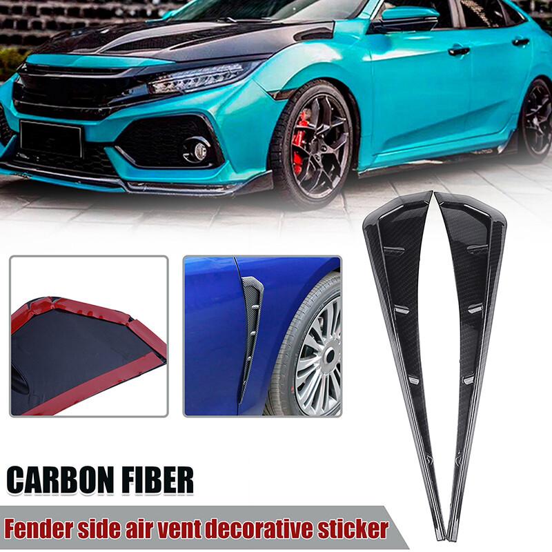 2pcs Car Carbon Fiber Black Side Fender Vent Air Wing Cover Exterior Accessories