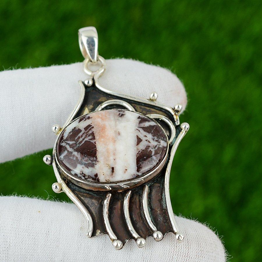 Oval Coconut Jasper Gemstone Bezel Art Deco Pendant Jewelry 925 Sterling Silver