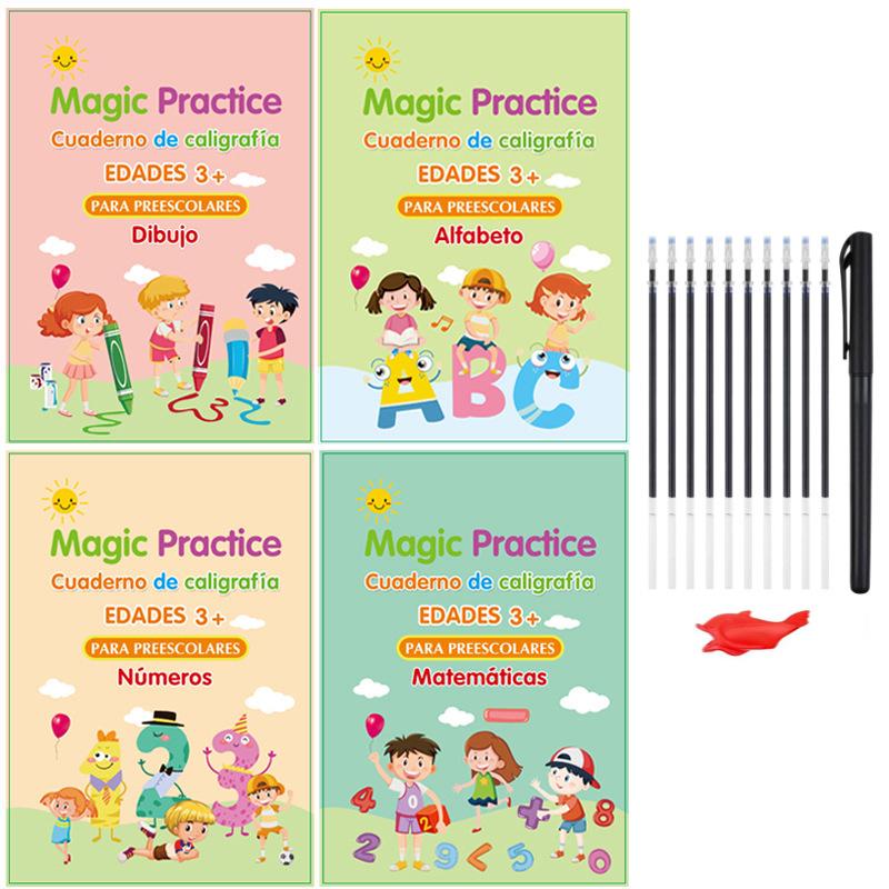 English Calligraphy Practice Book for Children: Reusable Magic Traceable Grooved Drawing Pad