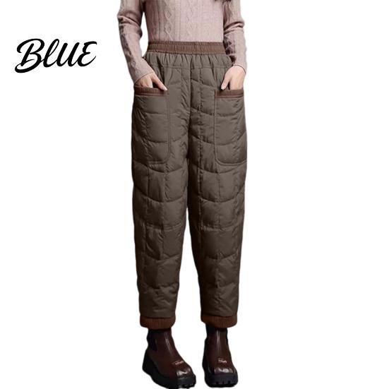 Women Travel Pants with Pockets Harem Elastic High Waist Lightweight Down Trousers Large Thick Warm Quilt Versatile Travel-friendly Bottoms