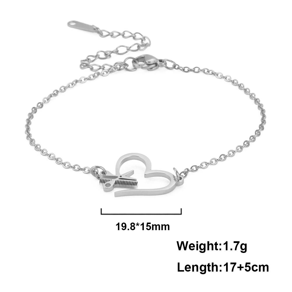 

Hair Stylist Scissor Comb Bracelets for Women Heart Charm Bracelet Birthday Hairdress Gift Stainless Steel Jewelry Wholesale 17 -22 cm