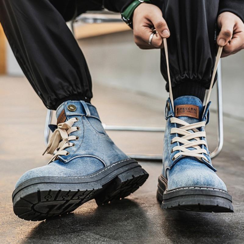 Fashion Desert West Denim Men's Boots Fashion Retro Comfortbale Canvas Work Boots Wear-resistant Platform Ankle Boots Botas Hombre 39-48