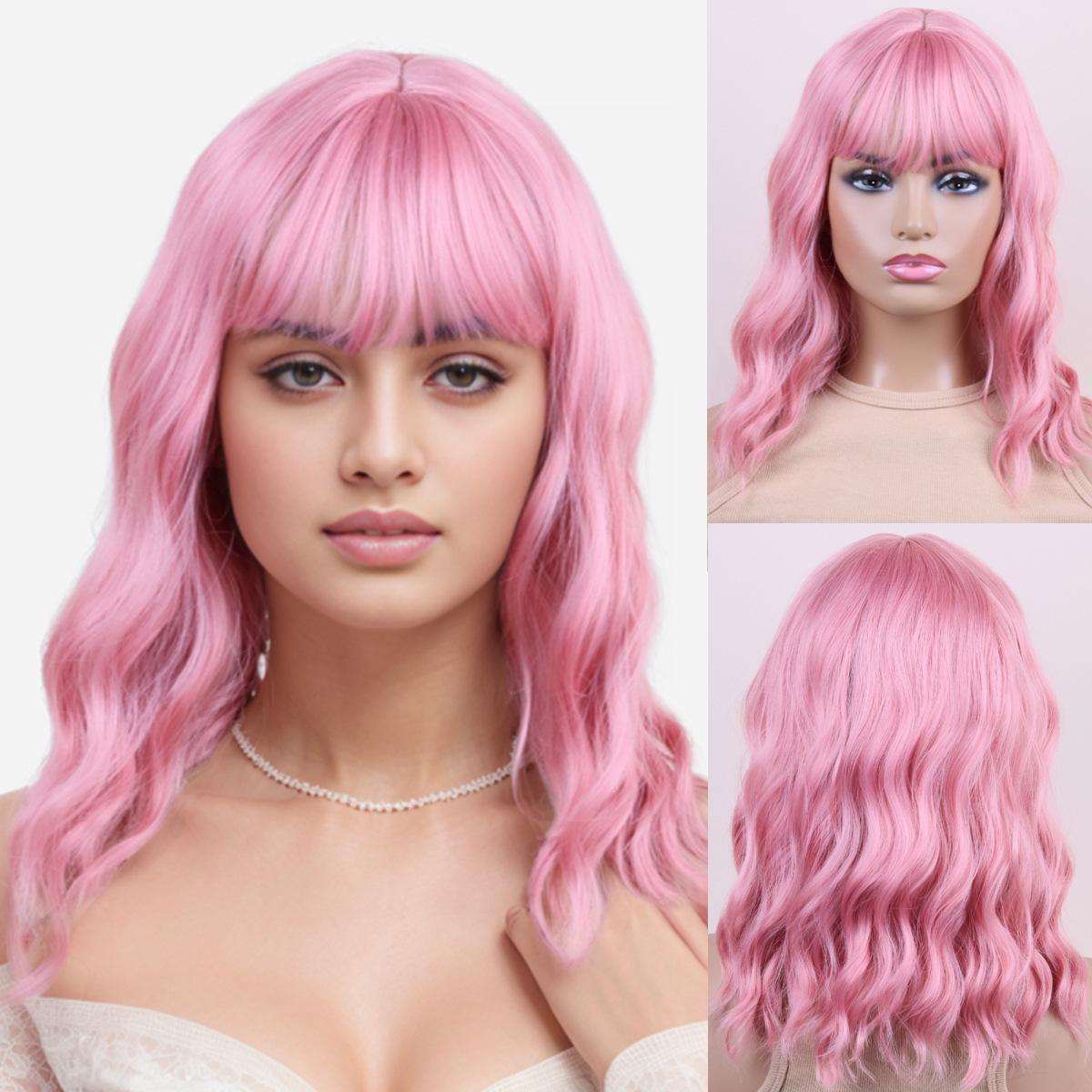 

Синтетические парики розового блонда темно-коричневого цвета, короткие волнистые парики с челкой для женщин, парик из натуральных волос для ежедневного косплея, термостойкое волокно розовый