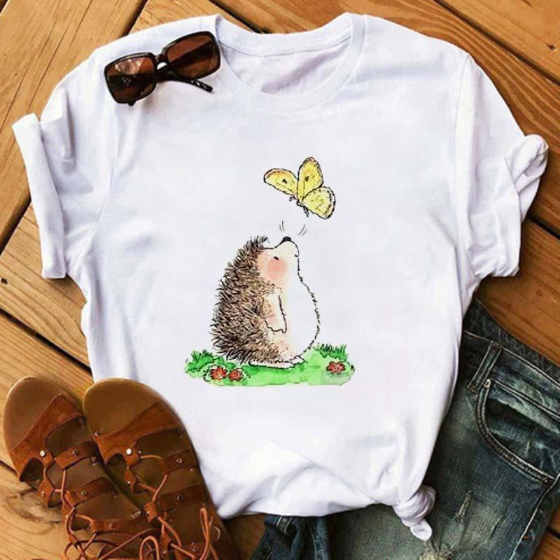 Women's Short Sleeve Explosive Hedgehog Print Fashion Crew Neck T-shirt Oversized T Shirt  Aesthetic Clothes  Tops