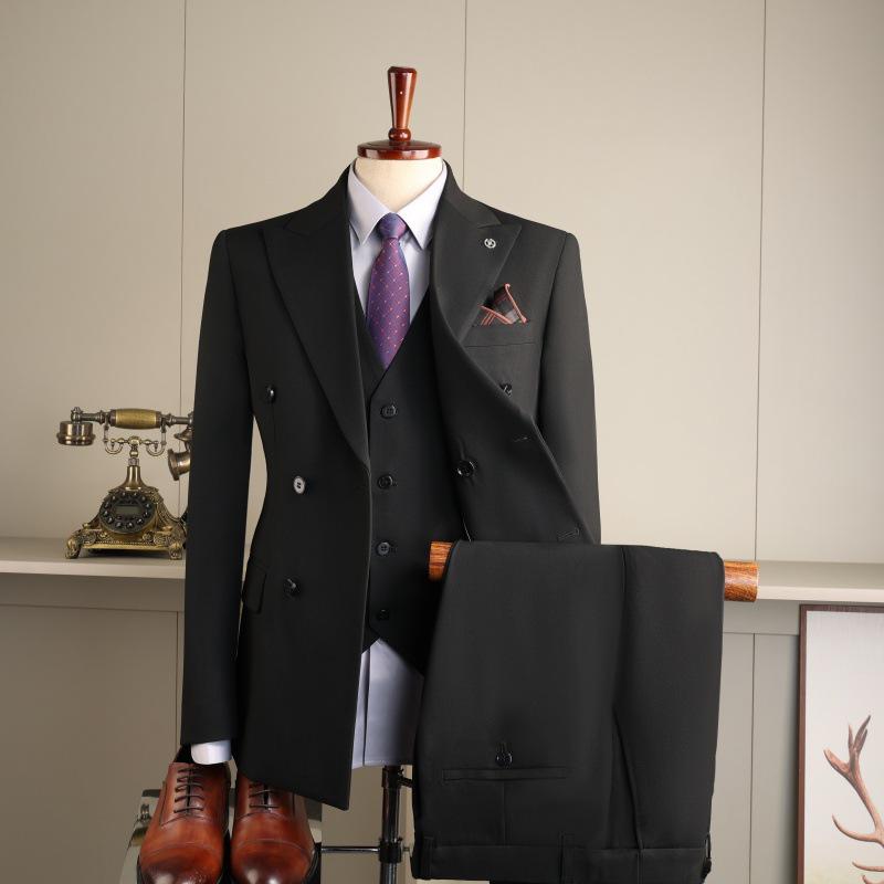 Men's Slim Fit Double-Breasted British Style Suit Set - Business Casual & Formal Wear for Weddings and Grooms