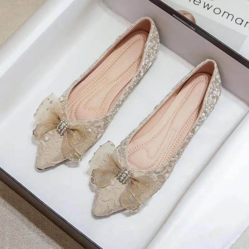 French Style Woman Flats Low Heel Elegant Pointed Toe Chic Point Spring On Offer Cheap Liquidation Y2k Vacation Shoes for Women
