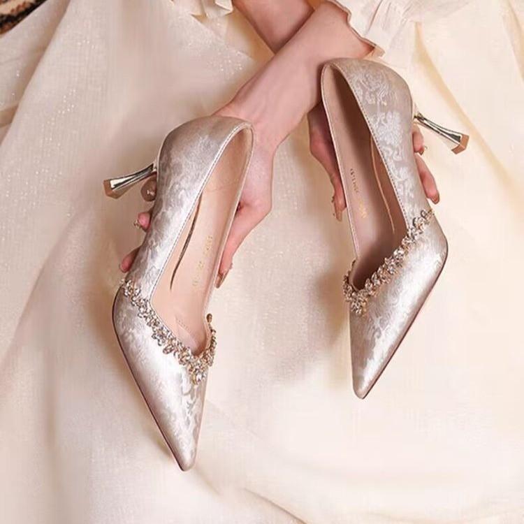 

New Chinese rhinestone high heels 2025 new Xiuhe wedding shoes bridal shoes French stunning champagne banquet shoes 40