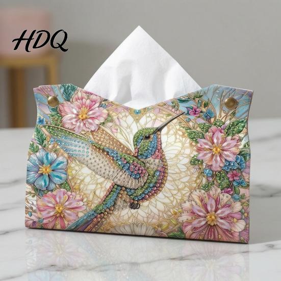 Diy Rhinestone Painting Kit DIY Faux Diamond Art Tissue Box Leather Desktop Sparkling Supplies Holder Pouch 5D Embroidery Craft for Home Office Car