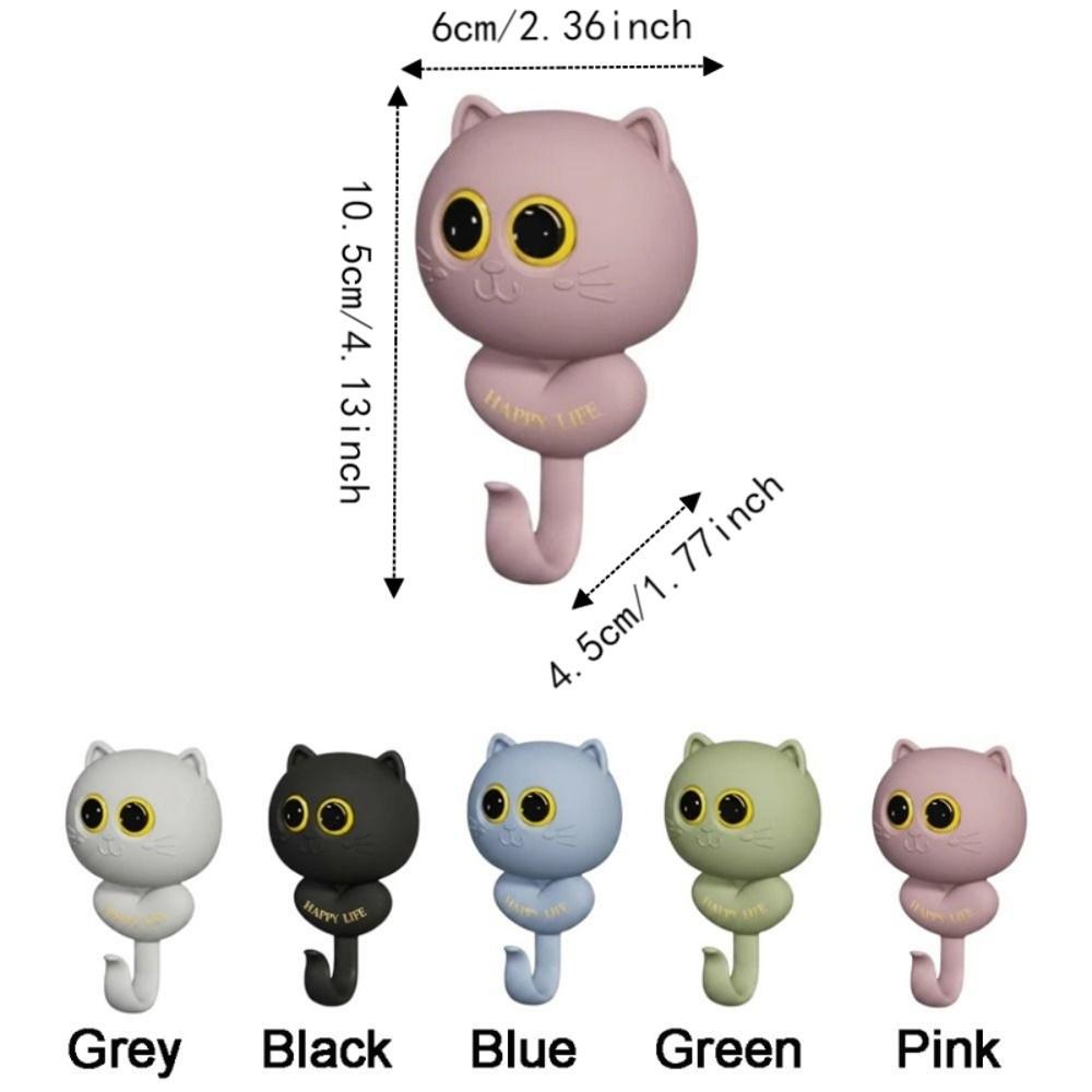 Wall Hanging Cat Blink Eyes Hook Free Punching Key Holder Cartoon Cat Hooks Entrance