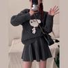Gray High-Waist Elastic A-line Pleated Knit Skirt for Women - Slimming, Versatile, Short Skirt for Spring and Autumn.