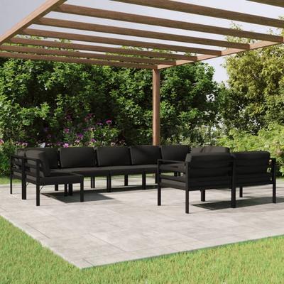 Vidaxl 9-Cz. Garden Furniture Set, Cushions, Aluminium, Anthracite