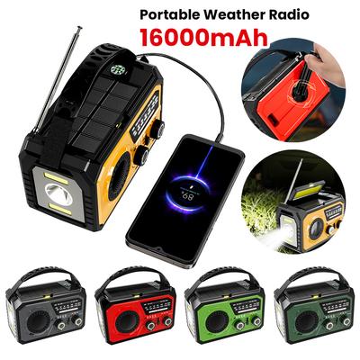 16000mAh AM/FM/WB NOAA Portable Weather Radio Hand Crank/Solar/Type-C Charging LED Flashlight Reading Lamp for Emergency Camping