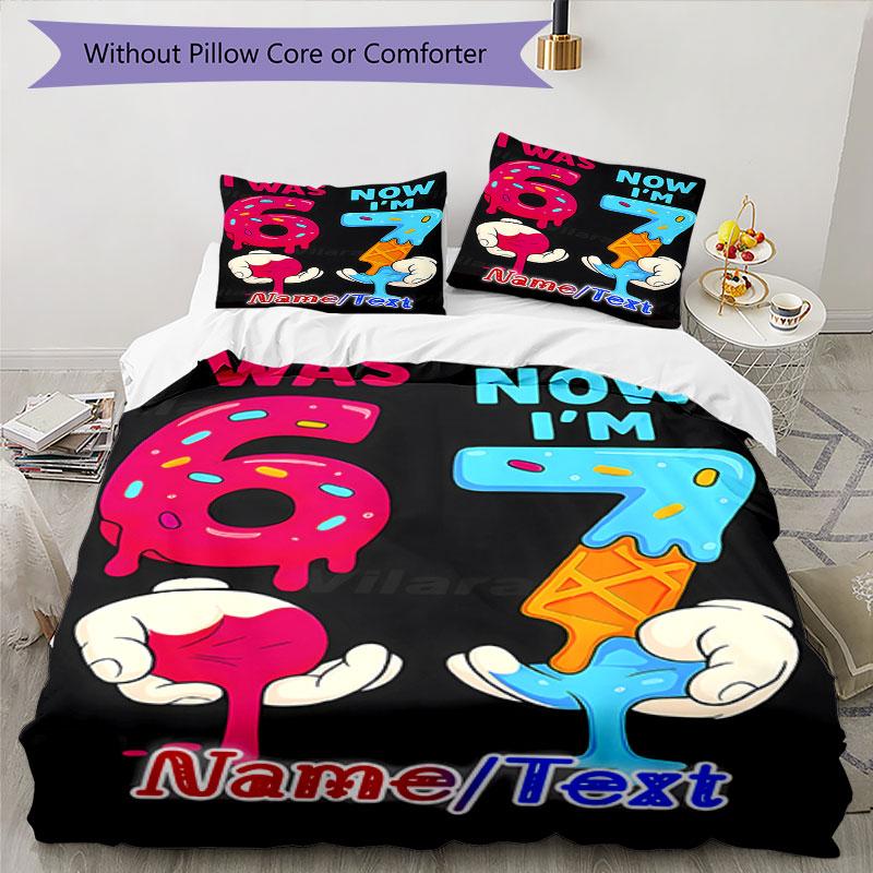 3PC Custom Name Happy Birthday Celebration Bedding Set Printed  Bedding Set Duvet Cover Closure Includes 1 Duvet Cover & 99 Pillowcases for Bedroom