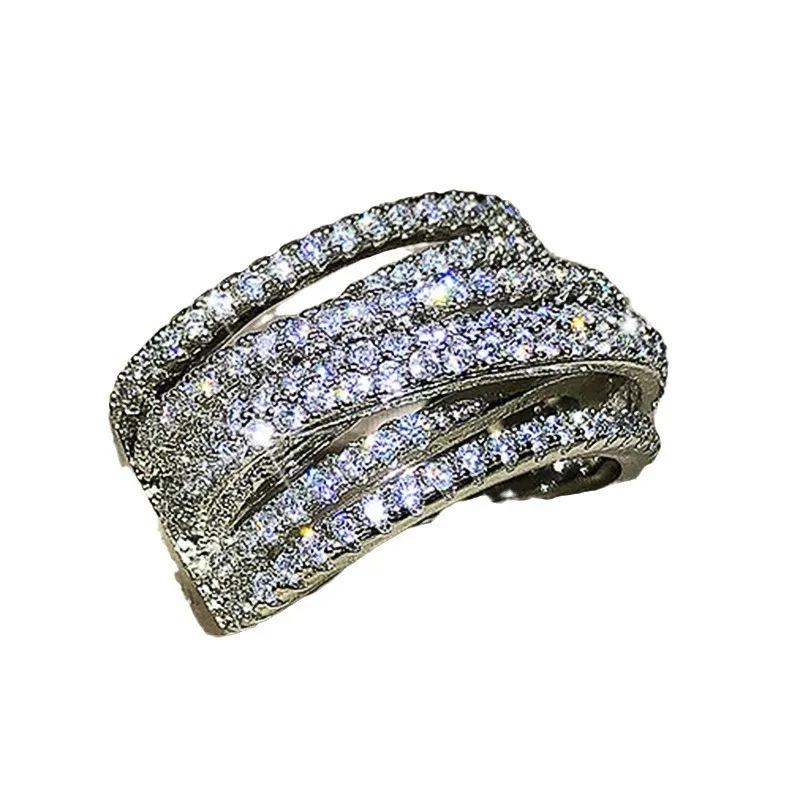 Multi Cross Paved CZ Rings Women High Quality CopperColor Wedding Bands Accessories