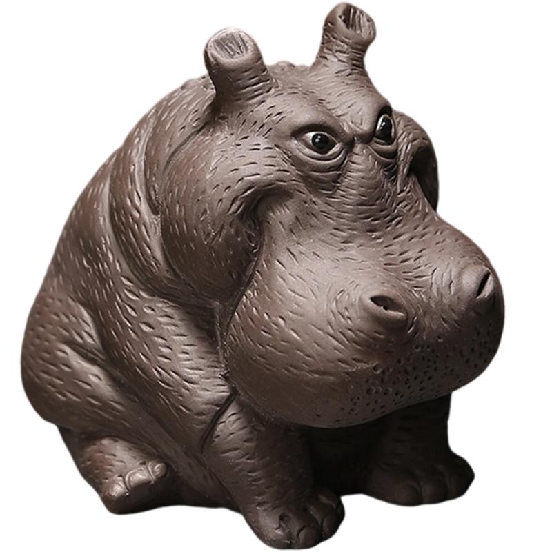 Elegant Zisha Teaware Accent Natural Mineral Clay Teas Companion Handmade Clay Hippos Figurine Ornament 1