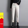Coffee Brown Women's High-Waisted Velvet-Lined Loose Jeans - Winter 2025 Harajuku Style Trousers