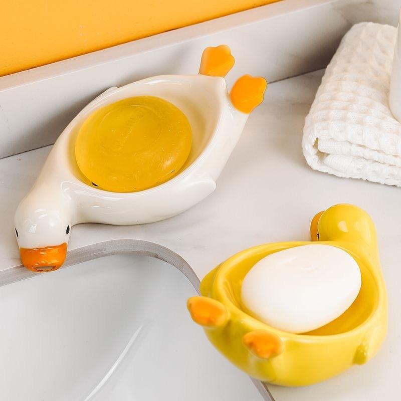 Creative Duck-shaped Ceramic Soap Dish for Bathroom Storage