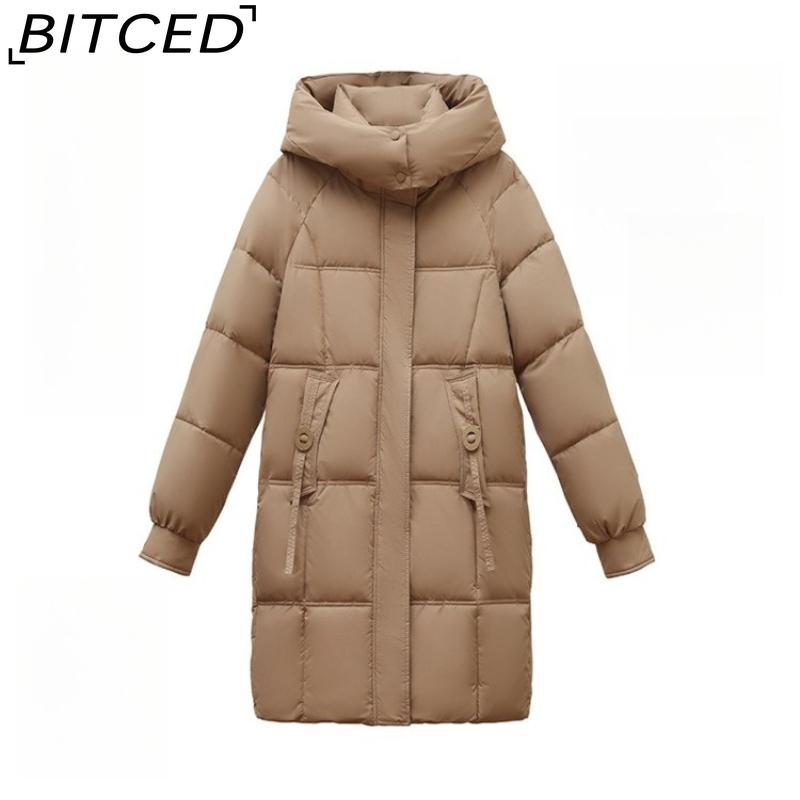 BITCED Fashionable Mid-Length Cotton Coat for Women Trendy Casual Warm-Weather Jacket with Detachable Hood