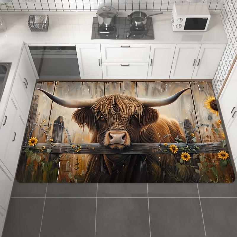 1 ks Kuchyňské rohože proti únavě Kráva Slunečnice Vodotěsné Protiskluzové Silné Polstrované Kuchyňské Rohože Odolná Komfortní Podložka na Stání pro Kuchyň