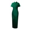 Green jacquard cheongsam new high-end temperament catwalk long summer women improved retro elegance daily wear 1011
