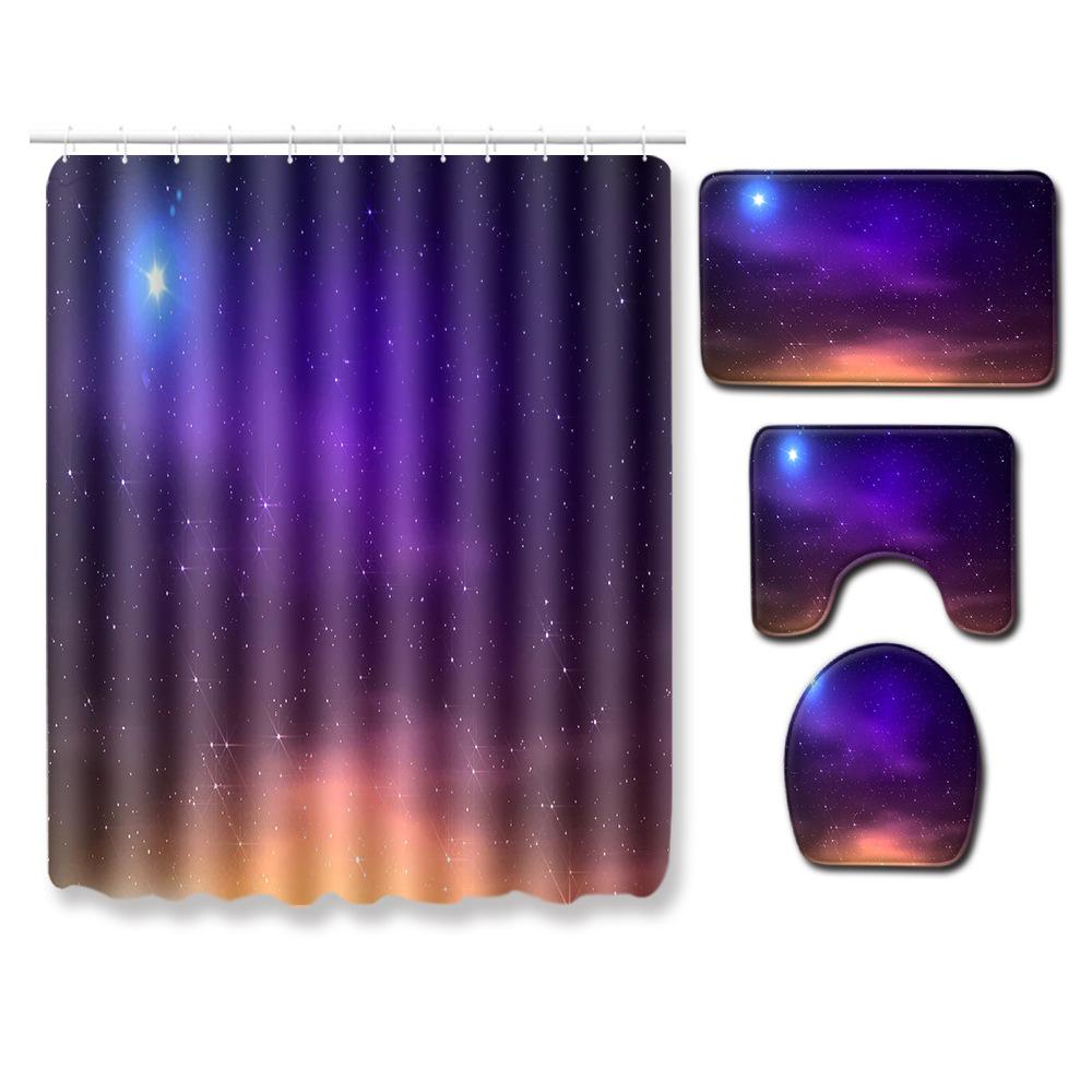 Starry Sky Shower Curtain Floor Mat Combination Four-Piece Set Bathroom Toilet Carpet Shower Room Mat Foot Mat